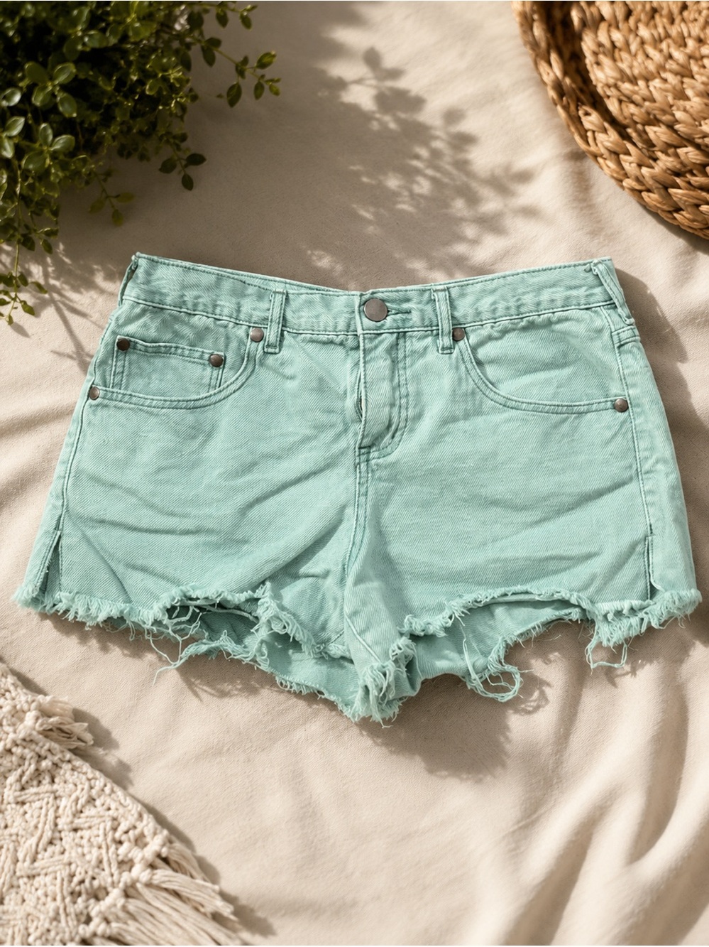 Women’s Mint Green Denim Cutoff Shorts